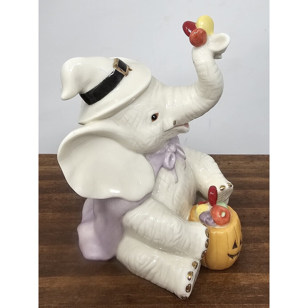 Lenox Trunk And Treats Figurine Porcelain Halloween Witch Hat Broom Elephant  4” - Picture 3 of 8